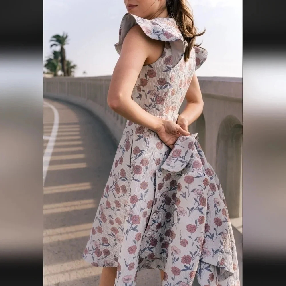 NWOT Gal Meets Glam Floral Lola Orange Silver Grey Lola Dress Fit Flare 6 Petite - Picture 3 of 9